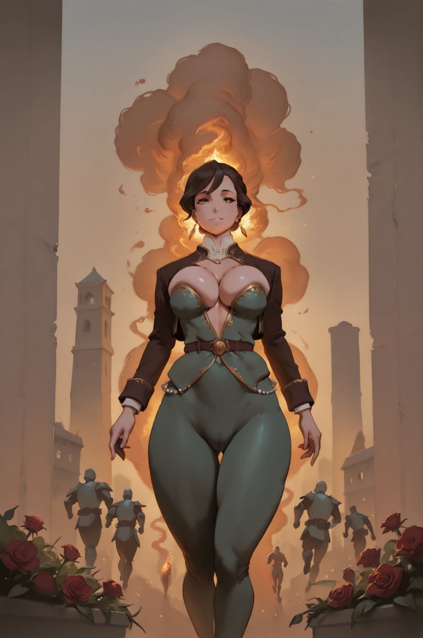 (Masterpiece), (detailed), (high res), (high quality), curvy medieval barmaid standing on the table with her back arched and drunk men watching her while she is getting backshots, green garments, black hair, (standing on table on all fours), pudgy, laying on table, (drunk men around her close), (men cant hold themselves), (giant booty seduction), (no self disciple), a lot of men, (men staring at her very close), (men very close to her), (dangerous men), (((a lot of men surrounding her very close to her body and grabbing her))), (graphic scene), (((man grabbing her fat)))