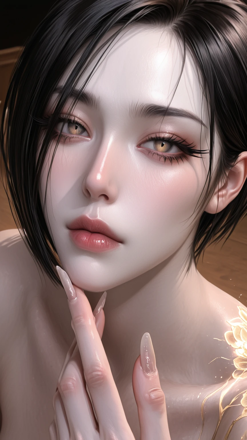 Tall girls、Tuck your hair up with your hands、Only One Woman、Black Hair、Center-parted bangs、Long straight hairstyle、barefoot、Beautiful pink, well-formed nails、Standing and defecating in a public toilet、A long, oval toilet at your feet、Japanese-style toilet、Completely naked、Golden eyes、Vertical pupil、compensate、A lustful and lascivious face、Perfect figure、Upturned nipples、slightly protruding nipples、Beautiful white skin tone、Six Pack Abs、Long legs、Beautiful pink nipples、Small nipples, beautifully shaped large breasts、Beautiful pink female genitalia、Narrow waist、Navel of longitudinal cracking、Standing with legs apart、trained limbs、Open vagina、Liquid is coming out of the female genitalia、yellow transparent liquid、Yellow fluid coming out of the urethra、A thin stream of liquid coming out of the urethra、A transparent yellow liquid flying vigorously、A puddle of yellow liquid at your feet、Warming up、Shading Effects、Gradient Magic Effect、Fog filter effect、Glitter effect、(Super detailed、 Abdominal muscles are solutely resolved、Highest quality:1.3)、2.5D、delicate and dynamic、A clearly drawn face、Clearly defined eyes、Clearly defined details、Artistic photography、Ultra-realistic、Accurate five fingers、、Graphics CG Digital Art、Viewer&#39;s perspective、Angle peeking out from below