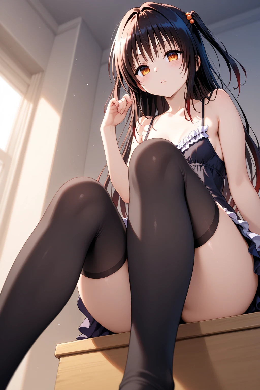Middle school girl m-shaped legs, open legs, to you