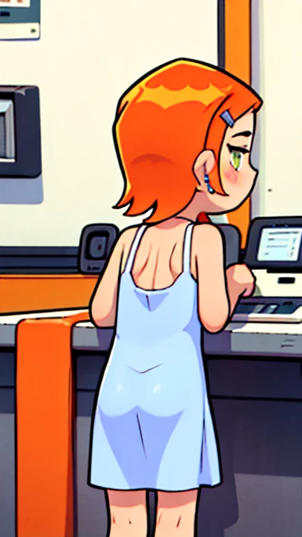 android, beautiful robot makes hard masturbation, she gets orgasms. Her short pigtails, brown hair, Hair tie with two big red clothespins, big smile, brown hair, middle age, joint seam, blue eyes, full body figure, Height: 160cm, She wears only Light beige micro mini pantie, Uplifting, 2020s anime style, 21thcentury japan animation, show White pantie.