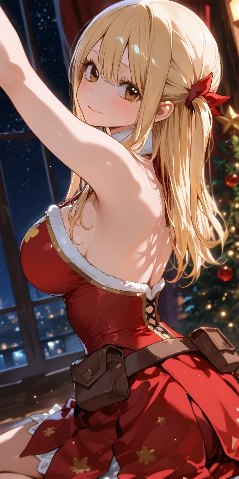 (Conceptual image board:1.3), ((matured girl wearing Sexy Santa clause costume with far:1.3, red dress with green, holding a present box in both hands to give viewers:1.2, close to viewers:1.2)), a matured woman with long black hair and a red outfit, red winter coat with bore, scarfs, green ribbon tie, knee length long boots, red and green winter outfits, holding present box with wrapping by ribbon:1.5, Christmas tree decorated with many ornaments:1.2, white bags on a sled, wearing red pencil skirt, Arabic, bodyesbian, fine details, beautiful anime illustration, 28 years old, (milf:1.3), (solo:1.5), (sfw:1.25), (sagging breast, fuge breasts, big tits, thin waist, big ass:1.2), Raised sexy, (dark mahogany medium short hair, updo, hair over one eye, asymmetric hair, Carly hair, low tied braids), (musulman, white Headscarfs, hair bands, head vandage, Turban), (ultra high resolution, 8K RAW photo, photo realistics, thin outline:1.3, clear focus), best qualtiy, cinematic lighting, textile shading, blurry back ground, field of depth, bokeh, (Bright pupils, fine detailed beautiful eyes with highlight:1.3, super detailed eyes, high detailed face), Red lip, fine realistic skins:1.1, looking at viewers:1.3, (dynamic angle:1.3, full body:1.3, front view:1.1, tigh focus:1.3, from below:1.2), (dynamic posing:1.5, sexy posing:1.2, sitting with holding knees:1.3, leaning forward:1.2), (seductive, shy happy smile:1.4), centered image, (wearing red long coat with bore and clothes, ((bare breast:1.37)), gold ornaments, rolling red clothes around waist, dark red long leather boots:1.3, translucent white lace pantyhose), (((correct anatomy:1.5, perfect hands:1.5, ideal ratio body proportions:1.37))), (in a night:1.3), (outdoor:1.2, in snow field:1.3, under starly sky),