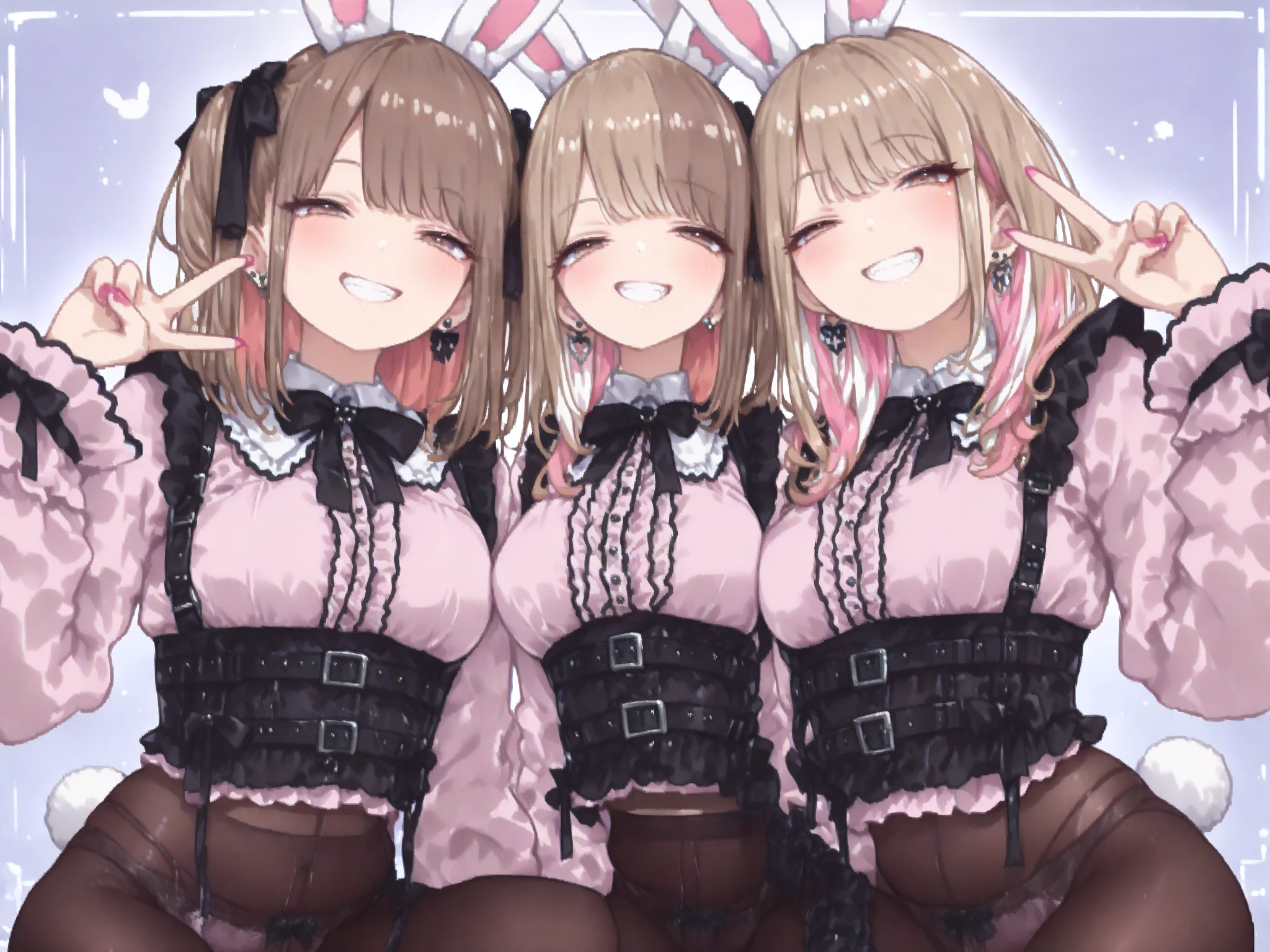 bust chart、pigeon toed、3 multiple girls、Blonde、Black Hair、Brown Hair、bunny girl、white rabbit ears、wrist cuffs、black leotard、Huge breasts:1.5、Sagging breasts:1.5、Long Breasts:1.3、sagging breast:1.5、Everyone line up facing forward、(milf、Mature Woman:1.3)