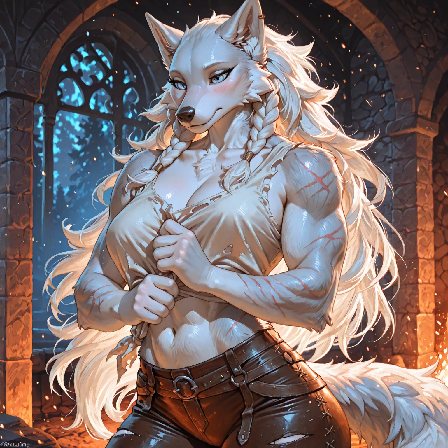 ultra-detailed, masterpiece, masterwork, high quality, best quality, hdr, (nature, night), posted on e621, (by hioshiru), nsfw, female, solo, (white body minotaur), hairy dragon, (nude, little tits), (long silver hair, yellow eyes), standing, stylish pose, from below, dynamic angle