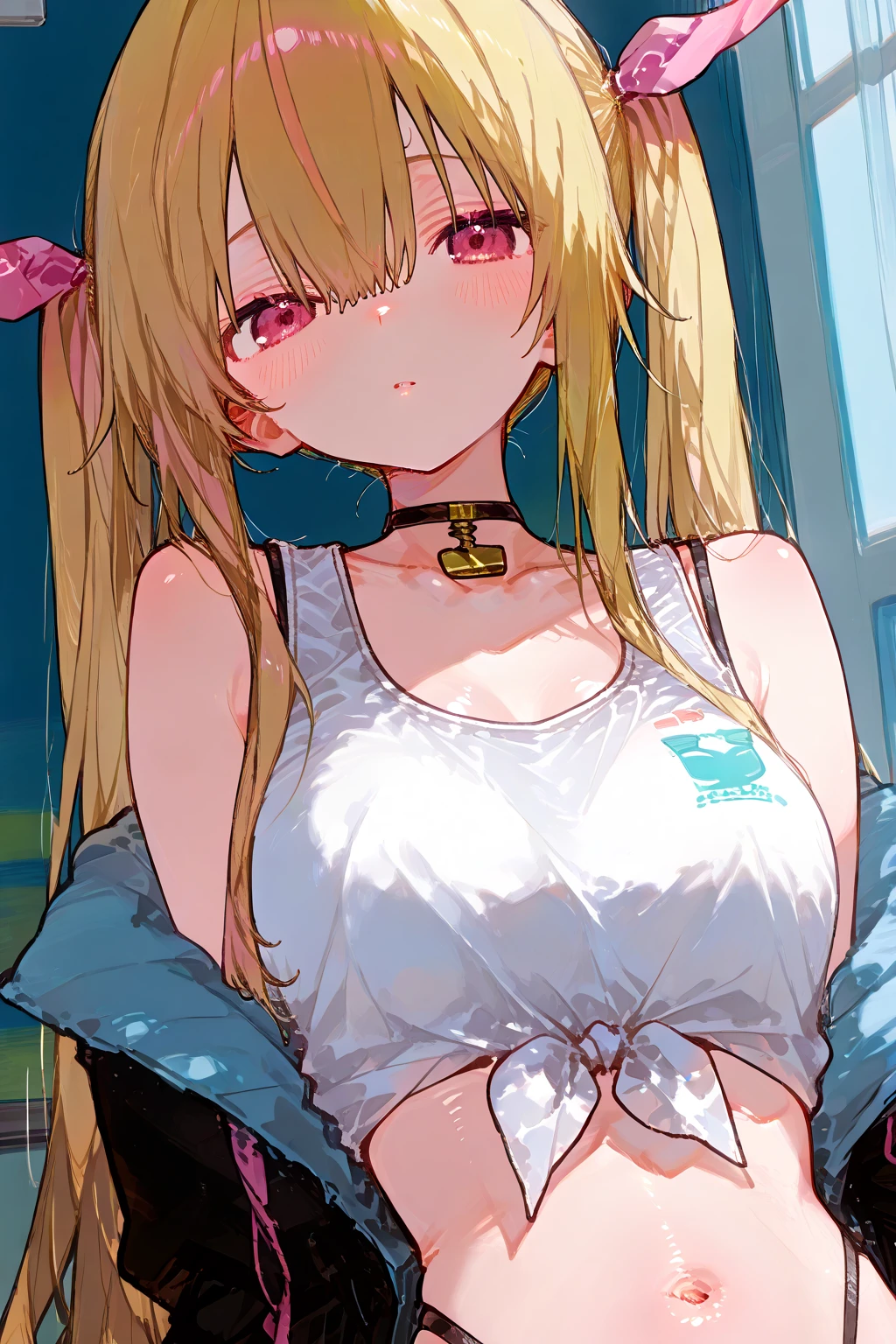 (masterpiece,Highest quality),Intricate details,One girl,Watame Base,Long Hair,Ahoge,Hair Clip,leaning forward,nipple slip from t–shirt,clothed