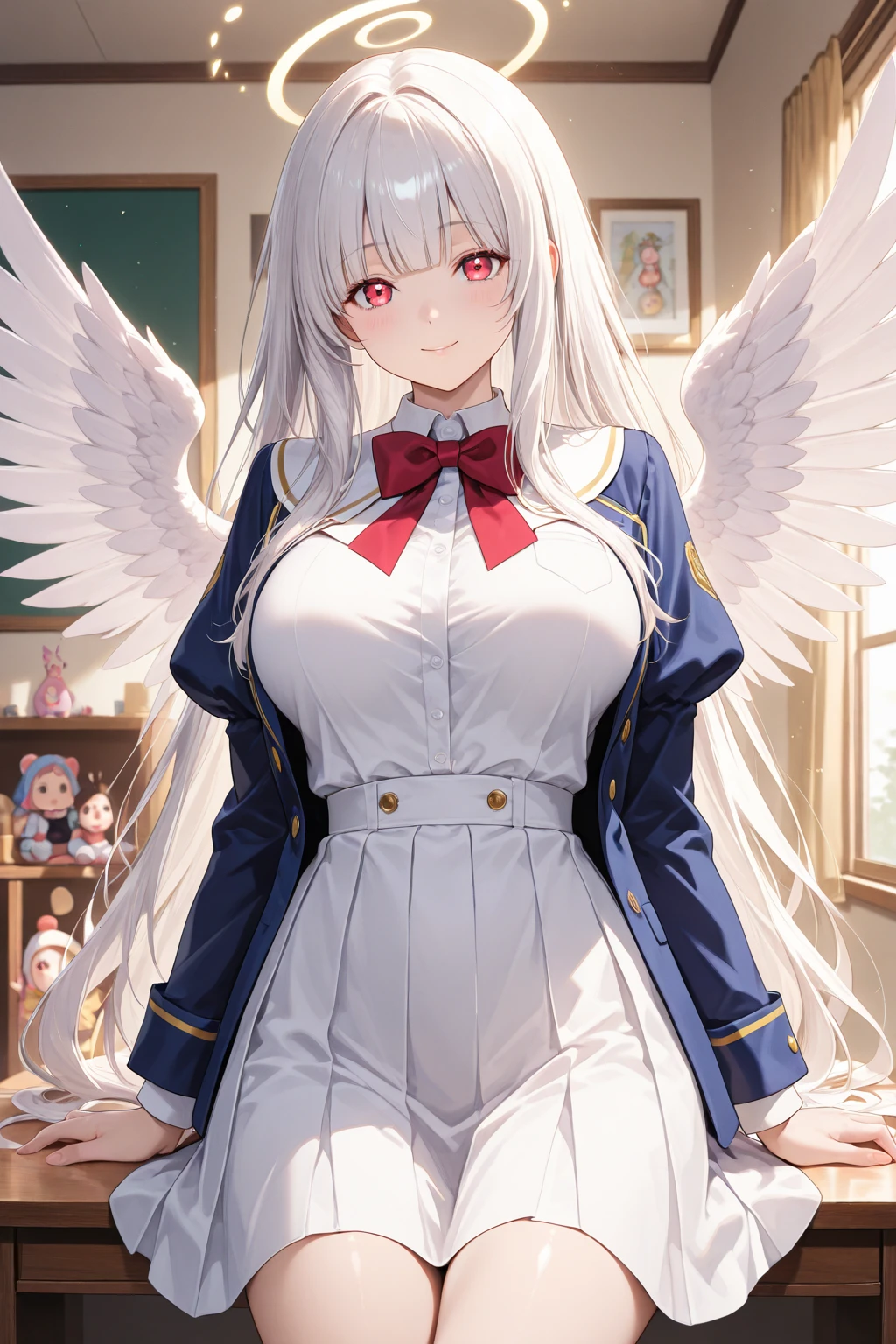 a beauty girl,a smile,Ribbon on uniform,Cute Blazer,Beautiful girl like an angel,huge tit,Girl with multicolored hair,Excellent style,thighs thighs thighs thighs,girl,top-quality,Charming beautiful girl,超A high resolution,schools