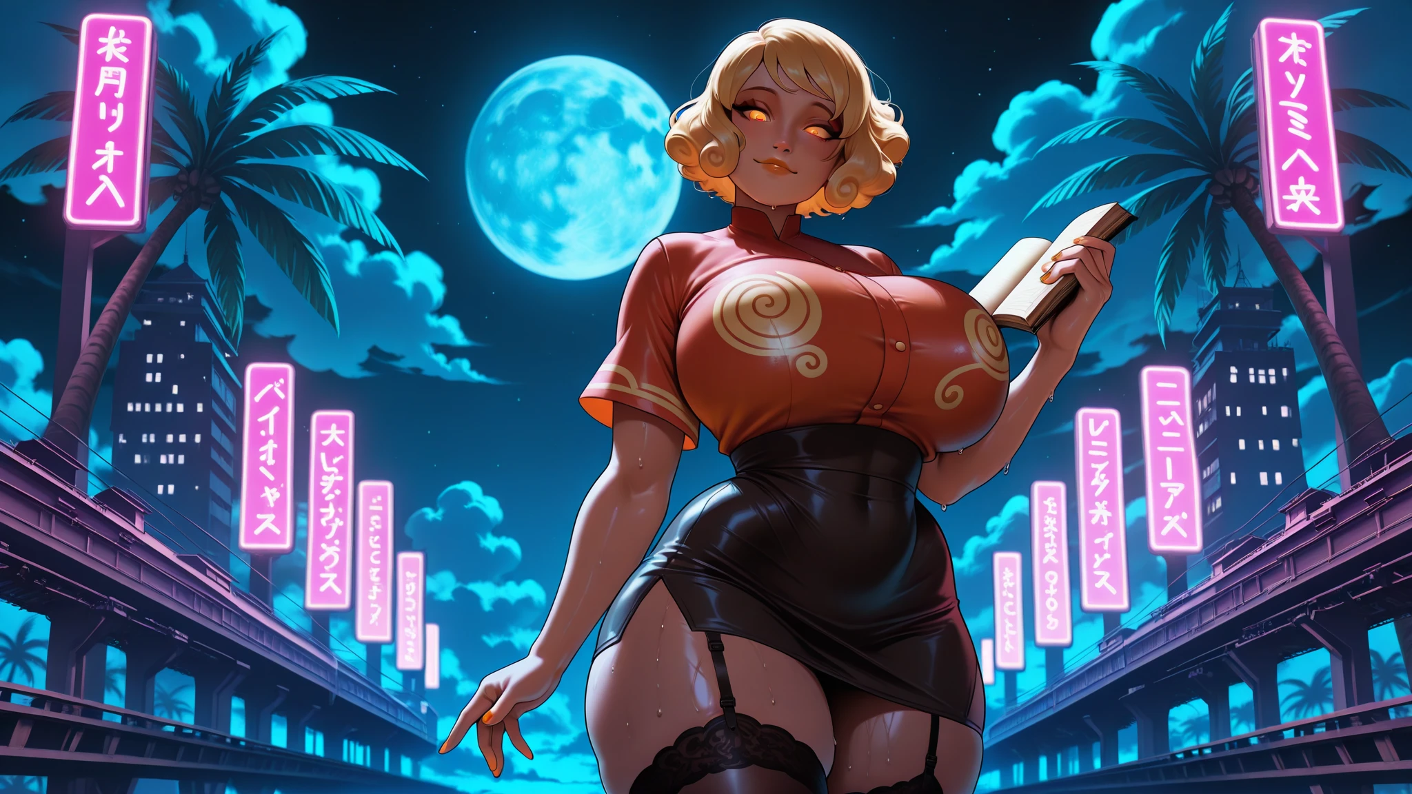 score_9, score_8_up, score_8, tsunade from naruto standing,old town,moon,neon lights,mature female, naked, show tits,free the nipple,show tits