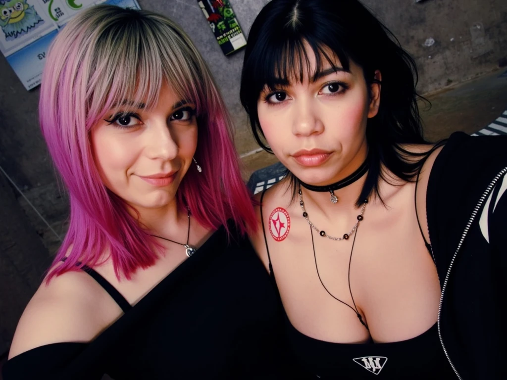 Instagram-Foto, eine Frau, selfie Nahaufnahme Gesicht Foto von 23 Y.o Chloe in a modern punk style, Spaltung, blasse Haut, (smil:0.4), Harte Schatten, ((nsfw))