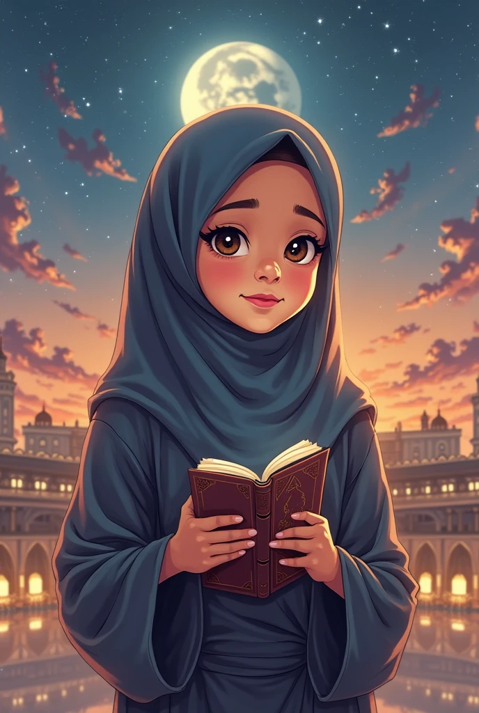 In a beautiful village, a wonderful and beautiful Islamic children no she stands with his pencil and pens