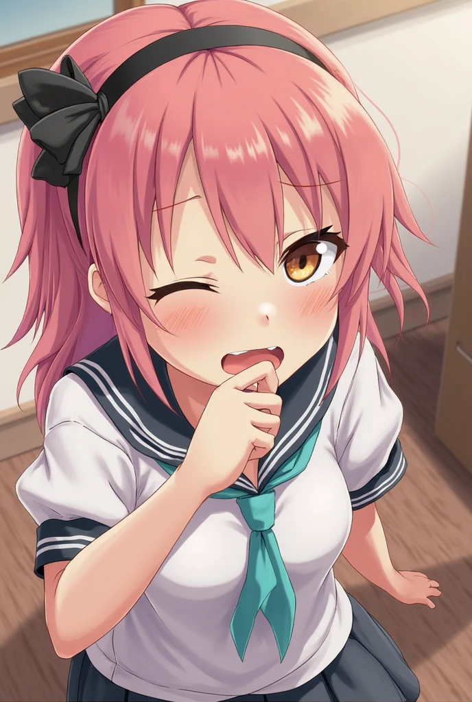 Masterpiece,masterpiece,top quality,super detailed,high resolution,high resolution,8k kin portrait,unity,8k wallpaper high definition c,unity 8k wallpaper,cute type,little:1.5,loli:1.5,,realistic,real person,. Cute,little,portrait,glossy skin,high definition,(16years:1.2),(1 girl),(bed room:1.6),cute,perfect face,seriously (blush:1.8),((cute:1.5)),(pink bob hair:1.5),large breasts:1.5,((school uniform:1.2)),(((clothes lifted:1.5))),((nipples:1.2)),nsfw,(1boy, full by:1.2), sleeveless, bare clavicle, look up at viewer,(close to viewer:1.3),(crying face closed eyes:1.4)(viewer is standing:1.1),((POV oral sex:1.6)),((fellatio:1.6)),((penis:1.5)),(cum on tongue,open mouth:1.5)