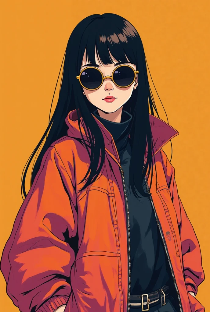 Anime girl with sunglasses in her hair, Guweiz style artwork, digital illustration style, anime style illustration, anime style 4k, orange eyes, With shining eyes, anime style. 8K, Hero, Persona 5 art style wallop