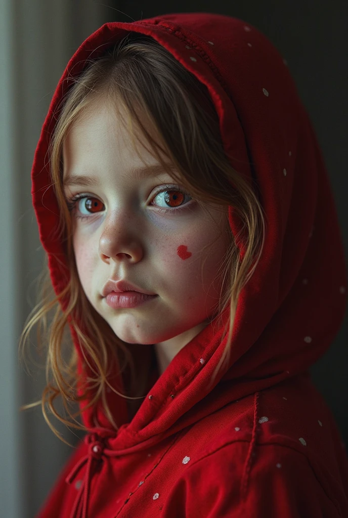 Child girl with long hair and a scarf on her neck, soft light portrait, soft light medium portrait, soft low light portrait, red and cinematic lighting, dramatic intense lighting, posing in dramatic lighting, atmospheric portrait, atmospheric red lighting, shooting in the dark with studio lights, mysterious portrait, bright red skin, chiaroscuro portrait, red humor in the background --auto --s2