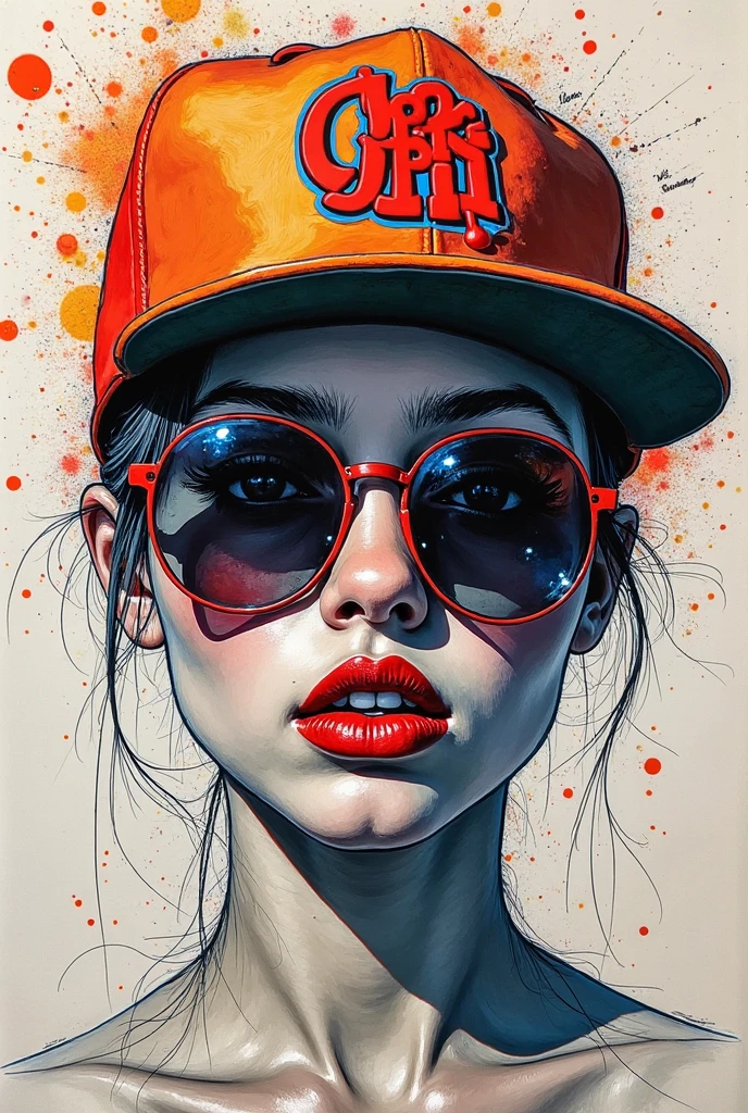 Full-color photo of the top view, Beautiful Woman Cyber Raver, dressed in red, white and blue swimsuit with teeth, Surfing in the sea with friends, handsome body, hyper detailed face, a perfect face, a perfect face, Enigmatic style, The girl from the poster on the spread, (((graffiti art) (Carn Griffiths))), Bernie Wrightson, Christos Achilleus and Thomas Cook; 64 thousand., hdr Hope Gangloff», Daniel Merriam, Nikolina Petolas, Peter Grick, Darius Klimchak, sophisticated, Detailed, sharp-focus