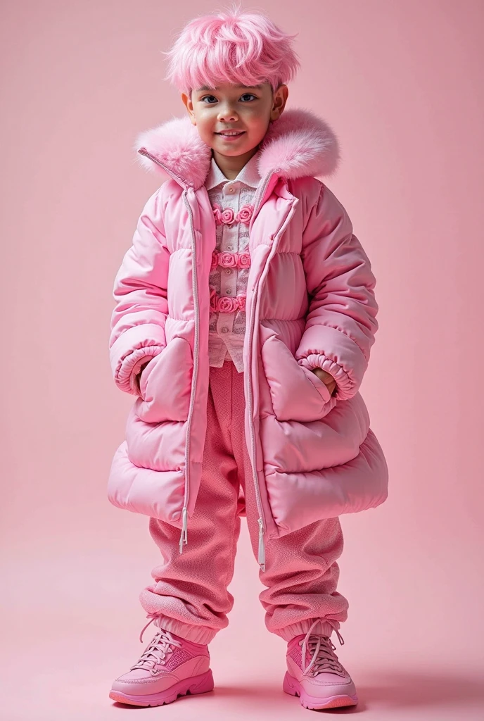 (Photo of a little girl in a pink coat holding a little husky dog on the runway), (full bodyesbian:1.37) , (Wearing a pink coat),, fur attire, fluffly,Wearing a pink dress,(Husky dogs wear the same pink coat),gucci catwalk, catwalks, walking down the catwalk, highly fashionable,!!! Husky puppy! 2 0 2 0 fashion, gucci clothes, catwalk photo, Furry style