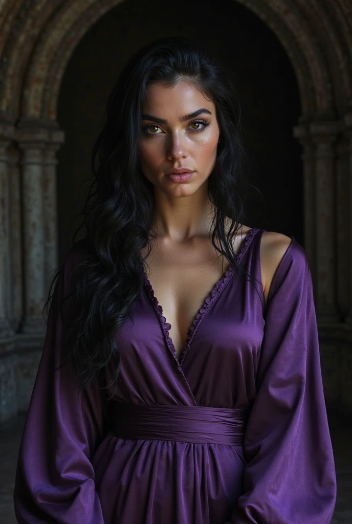 Aaliyah Alat, brunette, elegant royal blue hijab, expressive eyes, focus on eyes, neckline, sunny day, neckline, above view, in park, sexy pose, pale skin, tight clothes, royal blue dress, focus on neckline, in a grape plantation, seated on the wooden bench