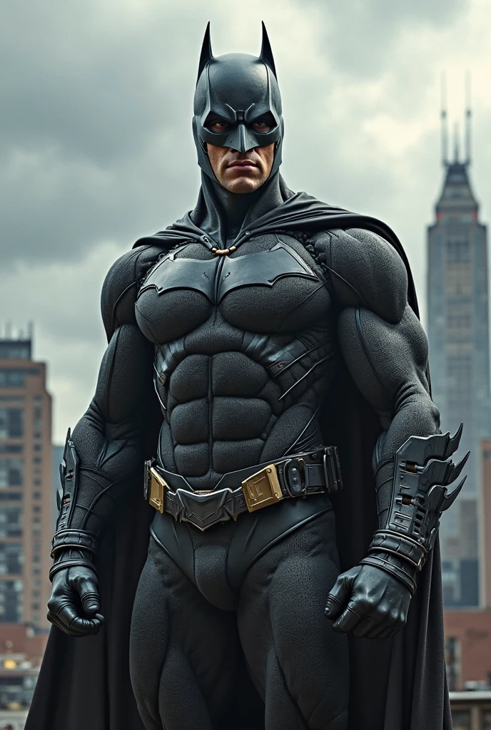 (Muscular:2.4), (thick thighs:1.2), (large round breasts:1), (large muscular chest and shoulders:1), FEMALE, blonde hair, long blonde hair, (big smile:1), (wearing tight sexy black Batwoman suit:1.6), looking at viewer, (three quarter view:1.3), upper body view, (dark gothic city at night:1.5), (dark lighting:2), detailed skin, detailed eyes, (clean skin:1.5), (very thin waist:1.6), (huge body muscles:1.8), (one protagonist:1.5),