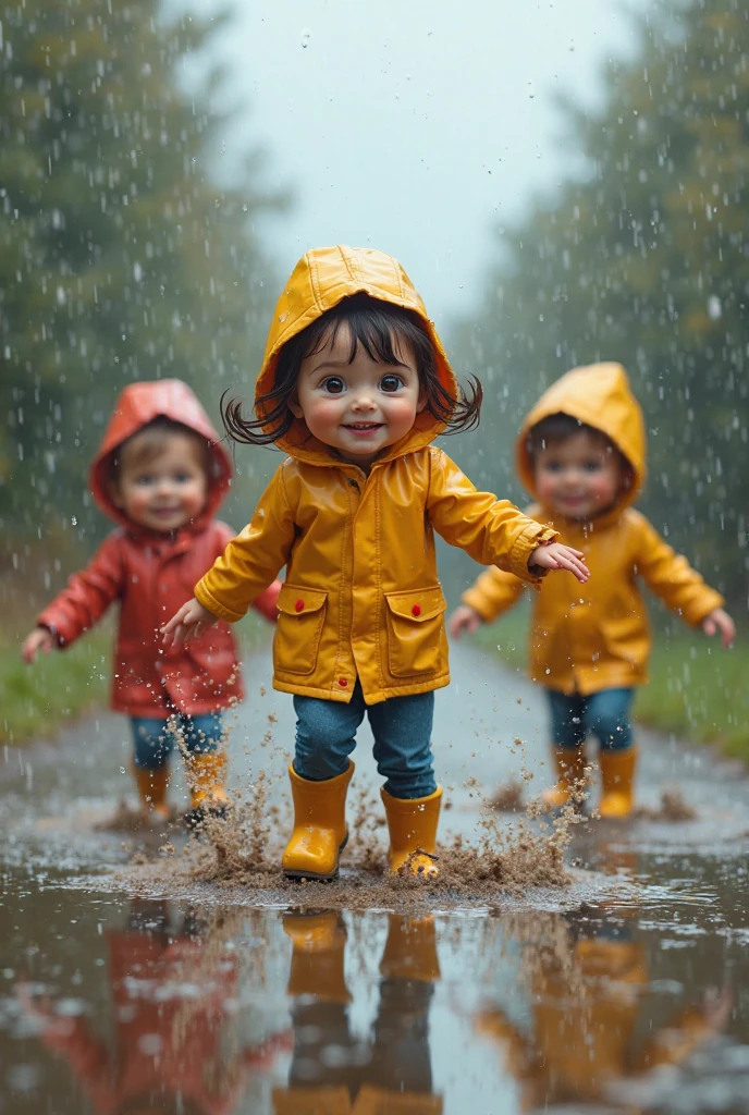 for kids poem Pitter-patter raindrops, we can hear.
Grab your boots and coat, let's go outside,
In the rainy weather, we can slide!