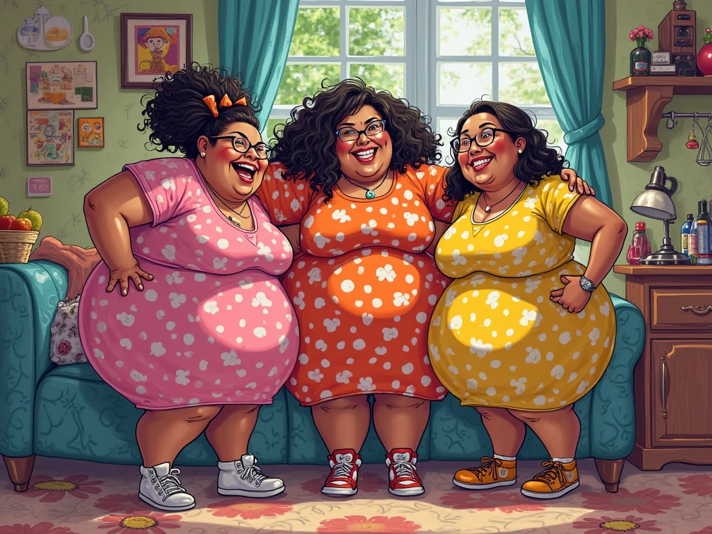 eye glass、afro、forehead、bbw、fatness、huge tit、Big ass、Jumpsuit、blue-collar worker、Brown skin、Full body view