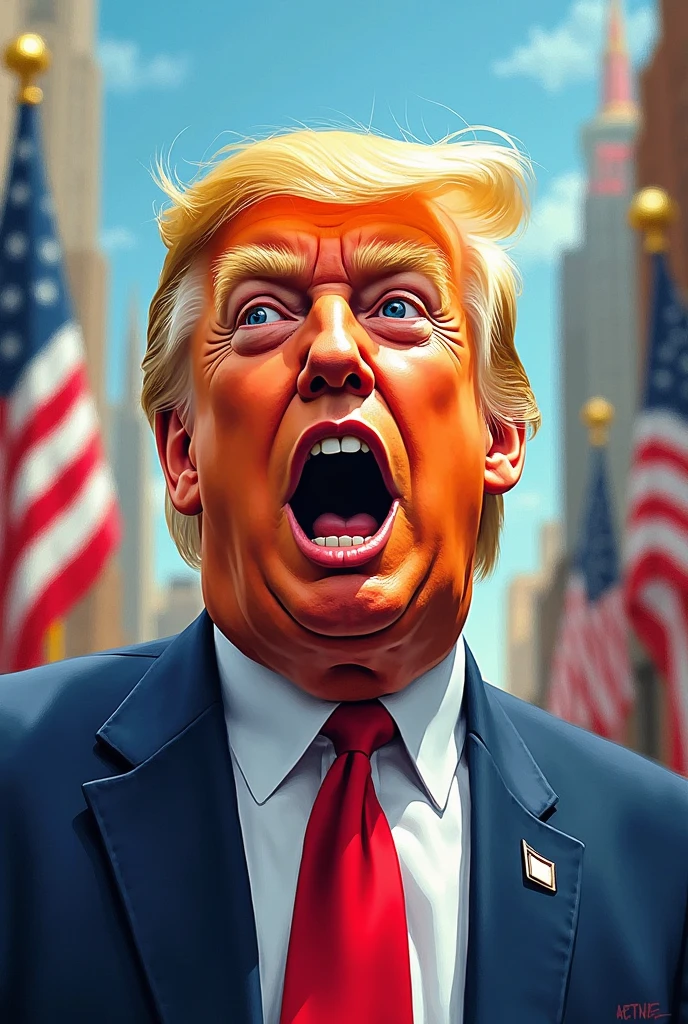 donald trump, screaming, insane, american flag background