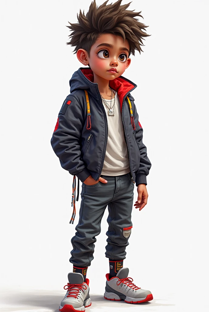 A  boy standing with a jorden shoes with a bag 