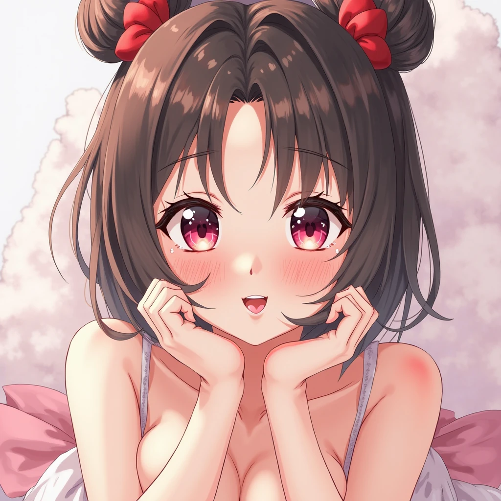 (brown hair:1.4),(brown eyes:1.4),((Braided shorthair:1.3)),((With bangs)),((Valentine:1.4)),(blush),((gentle smile:1.2)),((A colorful and cute world with POP:1.3)),(Soft taste:1.6),((fashion//red and white bunny girl costume、Glossiness:1.25)),(cute pose:1.3),(I like you so much♡:1.6),((slouch:1.3)),((tits:1.1)),(close up of face:1.2)