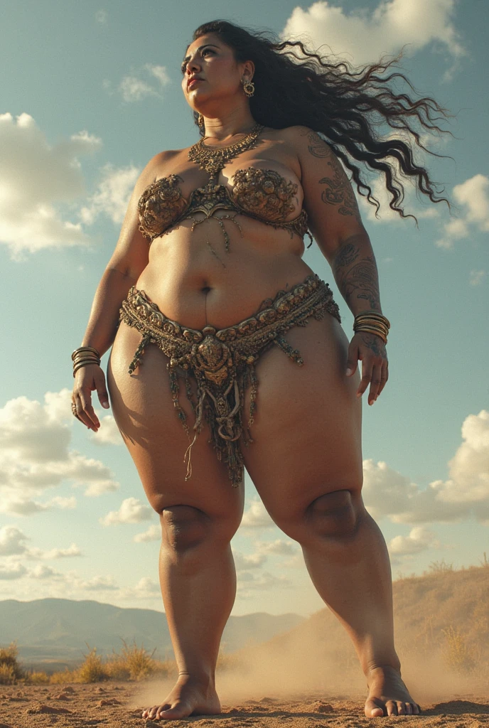 pregnant chubby barbarian woman  victory pose   underwear