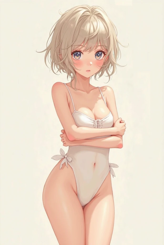 (High resolution), (super delicate), (clear), Realistic,white hair girl.Wearing a revealing bikini,Gymnast,笑face,face,Skin realism、High jumps、かわいい笑face、hilarious pose