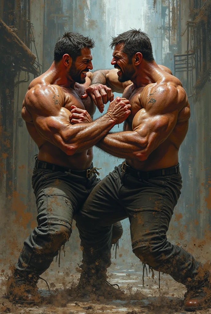 A rough oil paint of a man killing his opponent