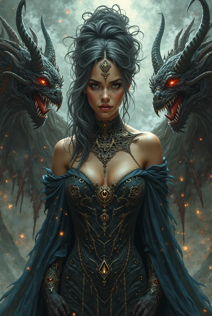 A female tiefling necromancer who commands a skeletal dragon、Dungeons&Dragons