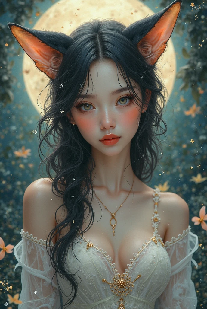(masterpiece, best quality:1.2), 1girl, solo, rclapucelle, eyeshadow, horns, tail, medium breasts, (corruption:1), closed mouth, evil smile, empty eyes, cowboy shot, night