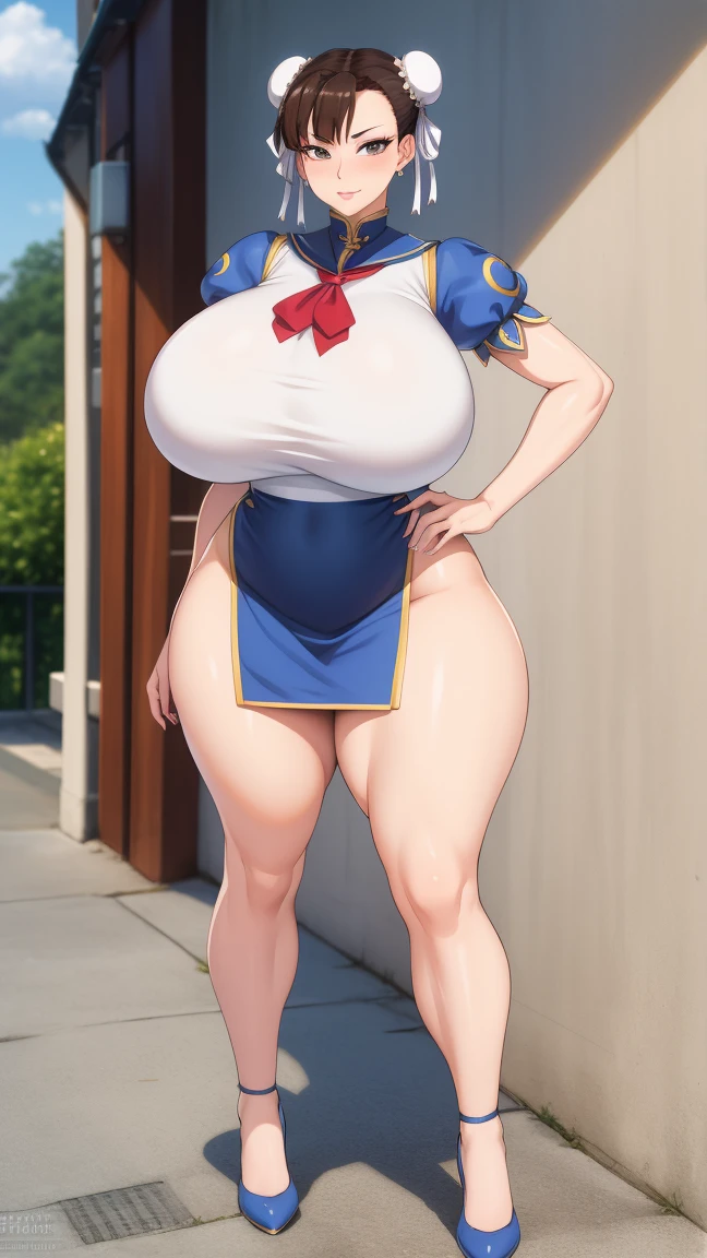 Big Breasts, Big Hips, Full Body Shot, Mature mother, Voluptuous thighs, A cow, Seductive mature woman, Perfect body, Plus Size Model, Sailor suit, Wearing high heels,Miniskirt Uniform, Chunli, NFSW, sex, porn, hentai