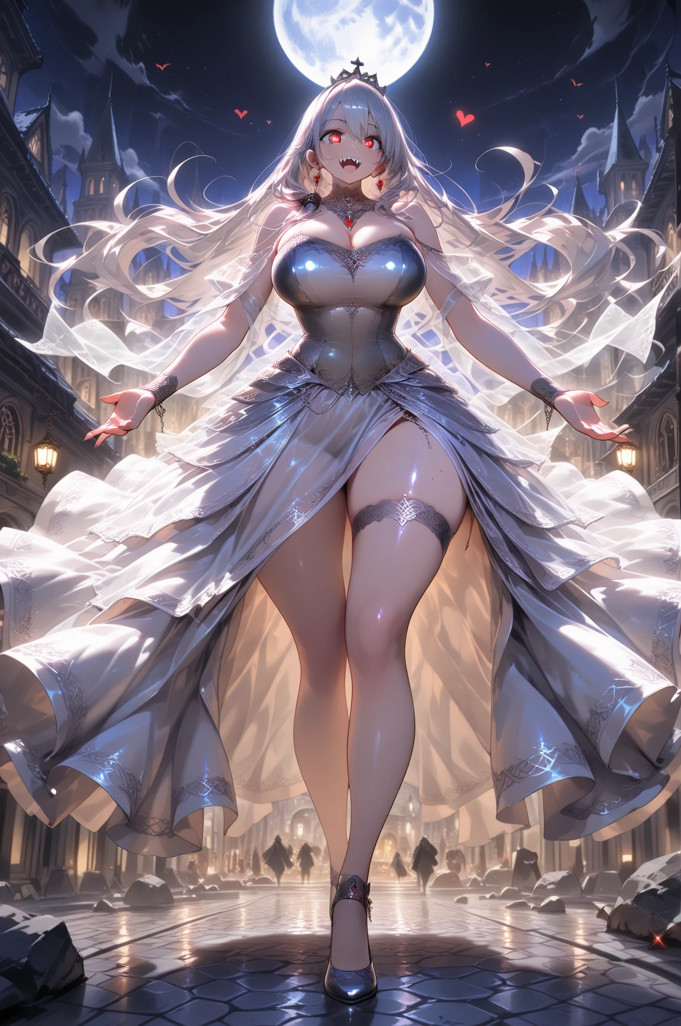 close up of tall women, pale skin, white eyes, white very long hair, long silver goddess dress, using transparent veil on head, mommy face, iron accrsory, slim shaped body, chain that surrounds the body. silver aura. devine altar, clear face, magestic, stunning beauty, masterpiece, highgest quality, masterpiece, sharp image, perfect anatomy, 4k, official art, clearly visible face, visible hair, beautiful face, perfect face, stunning eyes, feminime figure, mommy face, good looking face,