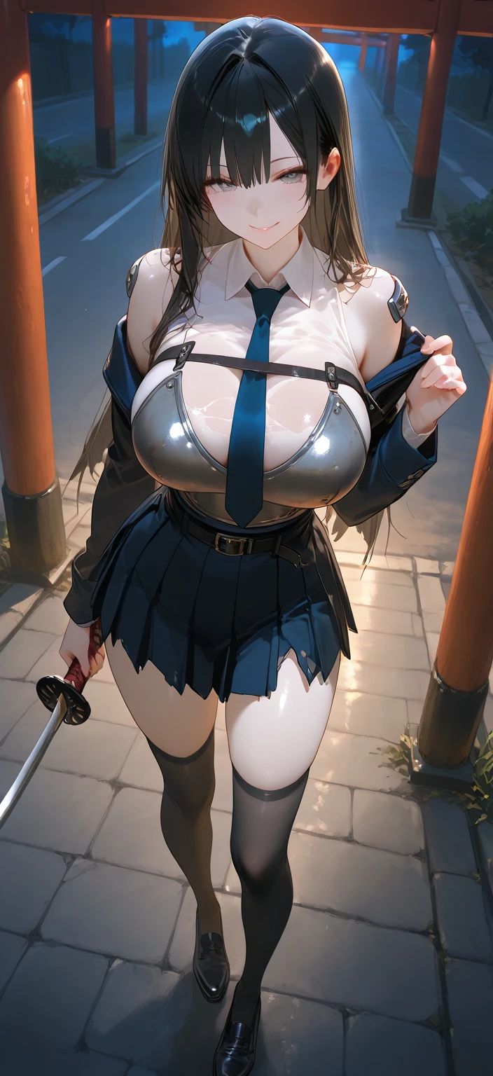 1 girl,((((pointybreasts,Kunoichi Enrai,mini skirt,pleated skirt,topless,from below:1.7,cowboy shot,pubic hair,very elaborate white panties,high cut,open legs,Black knee-high tights,cameltoe)))),(((High leg))),(((from below:1.7))),((highest quality, wonderful,8K, masterpiece :1.3)), (realistic, photorealistic:1.4),(Very fine and beautiful skin),Super detailed,cinematic lighting, detailed light, best shadow, dynamic angle,between the legs:1.5,(((super big breasts))), plump thighs,inside the classroom
