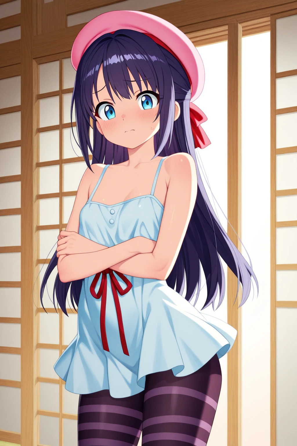 (Best Quality,Anime,Anime Art Style,Anime Screen Cap:1.5),Yuyushiki,Girl,13 years old,sweat,sleeveless dress