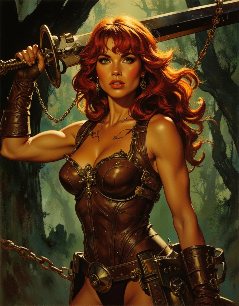 (((nude fantasy illustrations of by Elmore_Style_LX))) , standing pose, Witches and warriors, sexy, skimpy, slutty, red head supermodel witch, adventure, cinematic, epic outdoor location, fantasy illustration, cinematic scene by forgotten realms, 1woman barbarian, skimpy armor, Huge breasts, bikini armor, sexy barbarian nude , with sword with a magic items, in the background epic winter sunset Fantasy masterpiece by Larry Elmore , dragonlance , <lora:Elmore_Style_LX-000010:0.8>