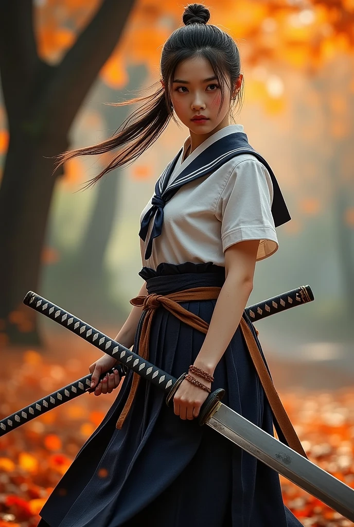 (was:1.3、((A female ninja looking back with a weapon in the forest:1.5)、With background)、(Female ninja with a sword:1.5))、(Realistic、Like a photograph、Live Action、8k, Realistic, RAW Photos, Best image quality: 1.4), Single-lens reflex camera、RAW Photos, Highest quality, Realistic, Highly detailed CG Unity 8k wallpaper, Written boundary depth, Cinematic Light, Lens flare, Ray Tracing, Realistic background、(kunoichi:1.4、White floral kimono:1.d 、(p-line:1.1、Panty lines are visible:1.1)、Fishnet tights)、Grey Hair、short hair、Short Ponytail、((Ultra-Dense Skin))、 1 girl,Cute Kunoichi、(whole body:1.5)、I like that style、Pay attention to the details、Perfect outfit、(White skin)、Accurate Arm、Accurate feet、Beautiful legs、Precise thighs、Anatomically correct body、View from behind