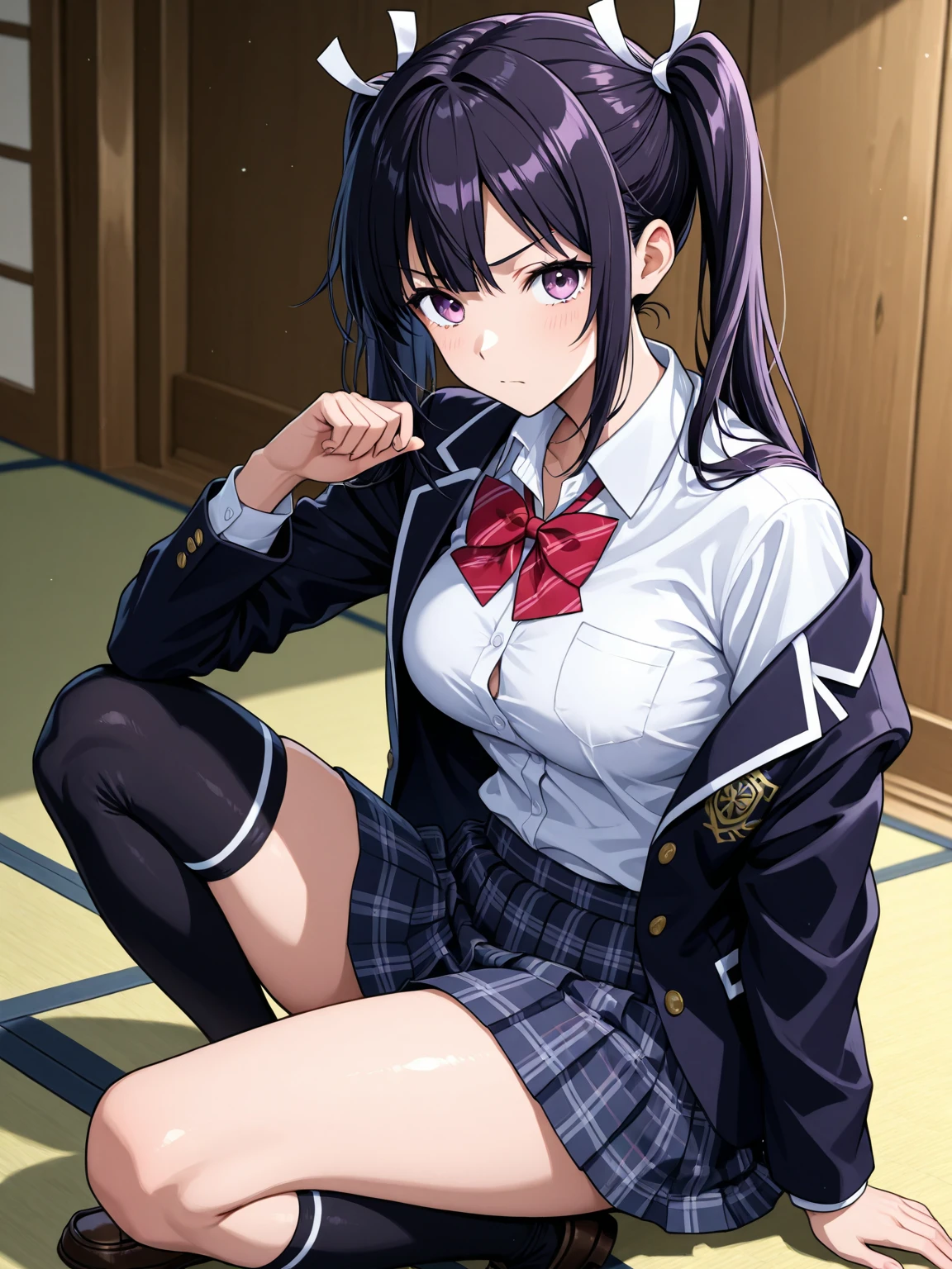 samurai、high school girl、((solo))、school uniform、samuraiの刀、Female Samurai、Japanese style warrior