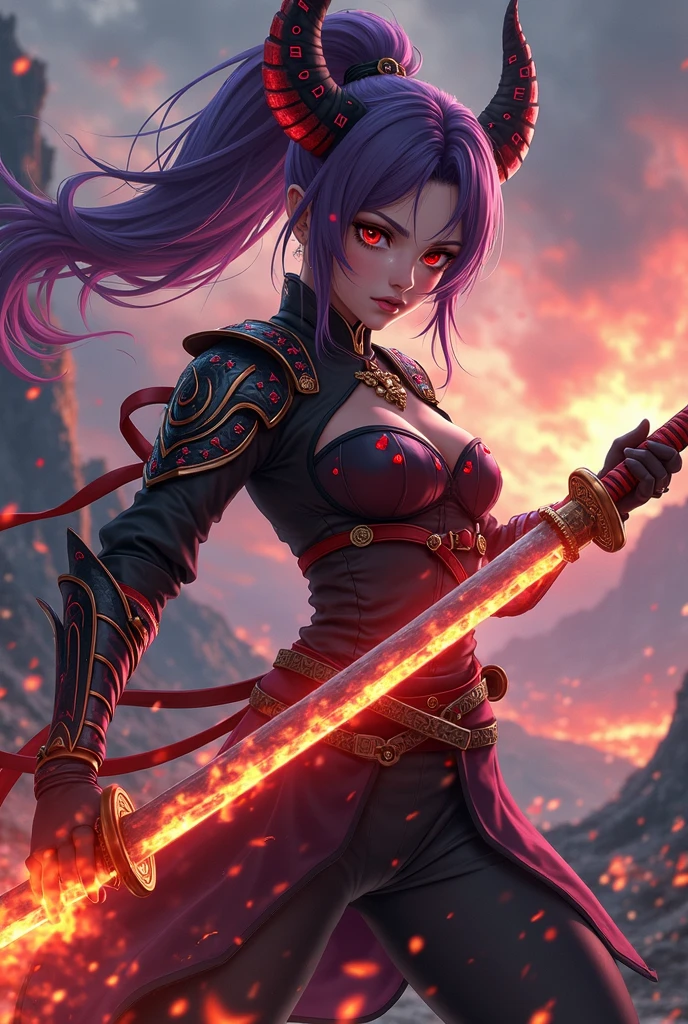 1goddess, sword, katana, magic, beauty, glitches, scarlet tones, ultra-quality, detailing, particles, monster, accent, eyes, love, goddess of swords, sword, katanas, glitter, style