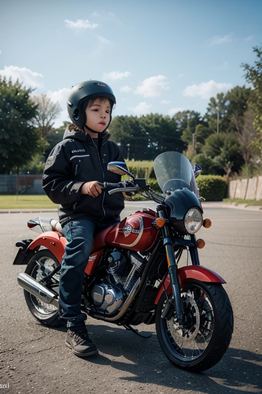 Boy on a black CF Moto SR 300 motorcycle with the name Arrambide