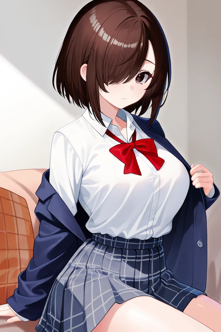 NSFW, masterpiece, 1 girl, tracked light, nice, (((sex))), pussy, missionary,BREAK POVHipGrabCowgirl, hetero, vagina, Embarrassing,blush、 in trouble、Close your eyes、(penis), 1 boy, sex, BREAK perfect face, expressive eyes, red eyes, embarrassing, sensuous, cute, buzzer, short hair, brown hair, , BREAK no_panties, despicable, BREAK, high quality, 4K,advanced details, rough, wavy,shoes, exposed skin,、Wearing the uniform of Tokiwadai Junior High School、Very large breasts、love juice、Love juice、Glasses、Black Loafers、Black knee-high socks