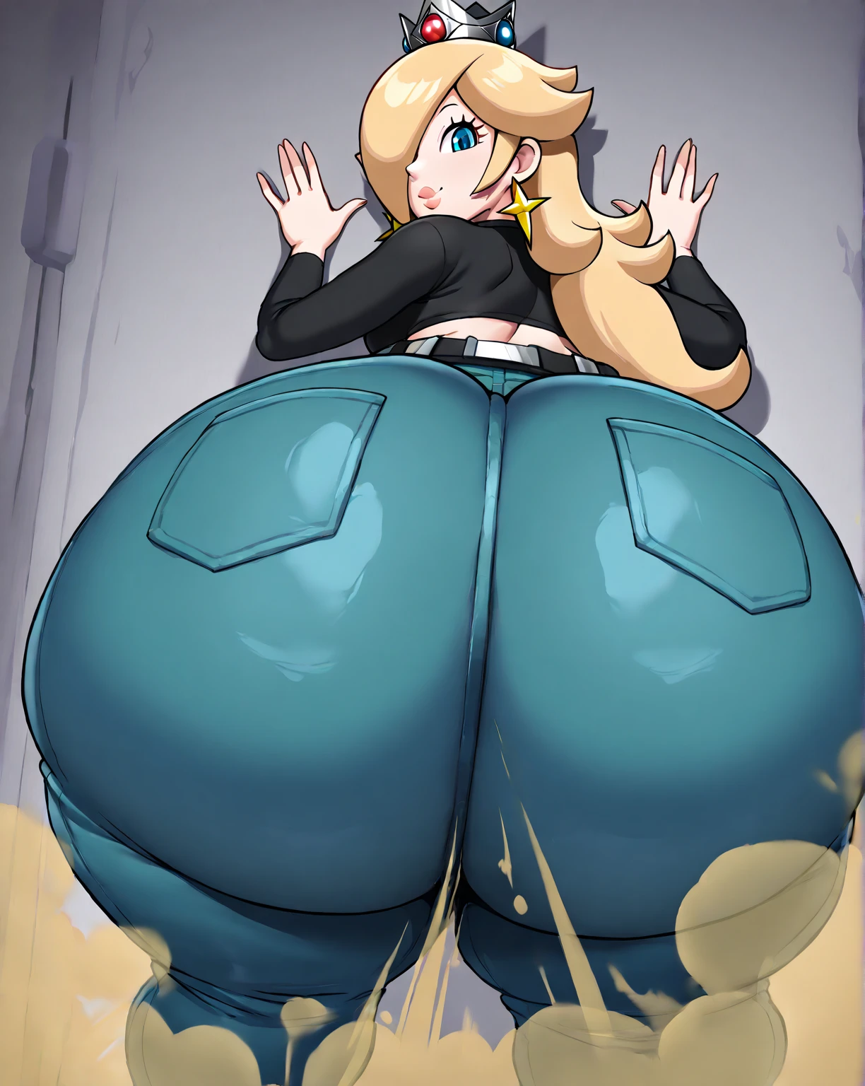 a close up of a person in tight pants and knee pads, big booty, thicc, tight attire, curvy accentuated booty, tight outfit, thick thigs, toned derriere, shapely toned derriere, thick, pawg, shapely derriere, waist - shot, view from the back, wearing tight simple clothes