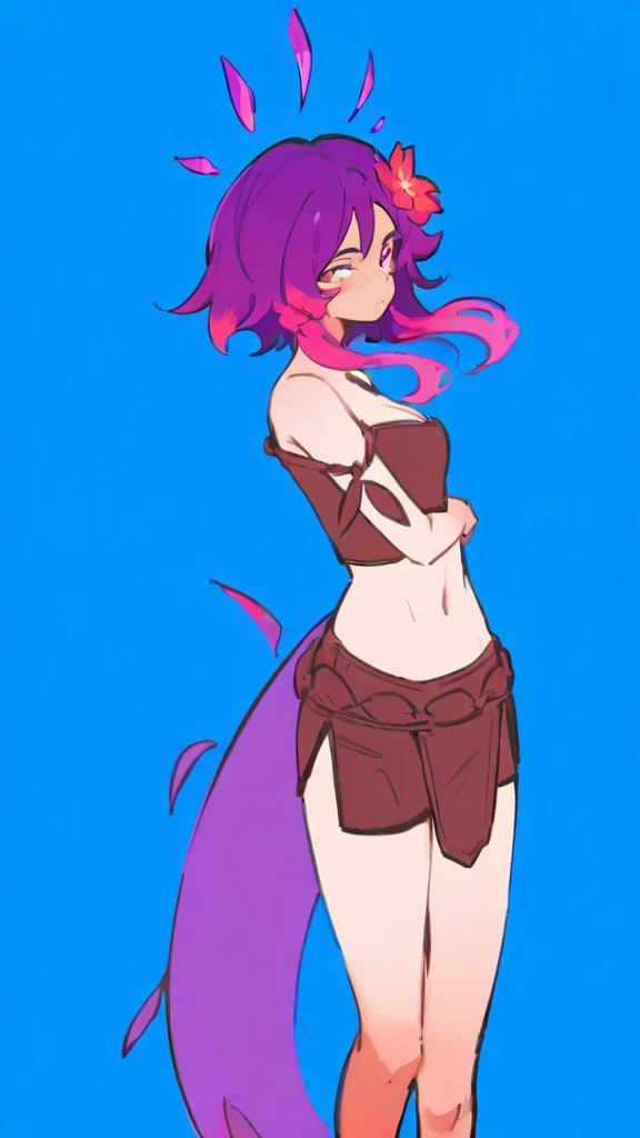 1 girl, Zoey, (Heterochromia:1.3), (long hair), (dirty hair), purple hair , dressed as a playboy, lush, magic hair, 