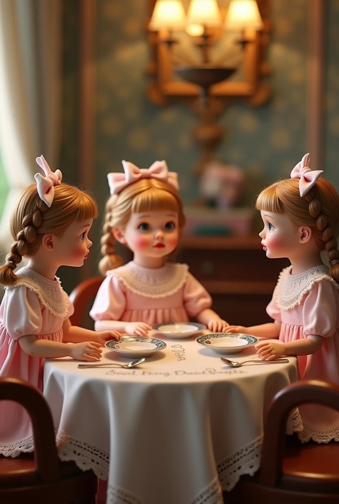 Five little princesses at the tea party,watercolor paiting,Pale pink,RococoStyle