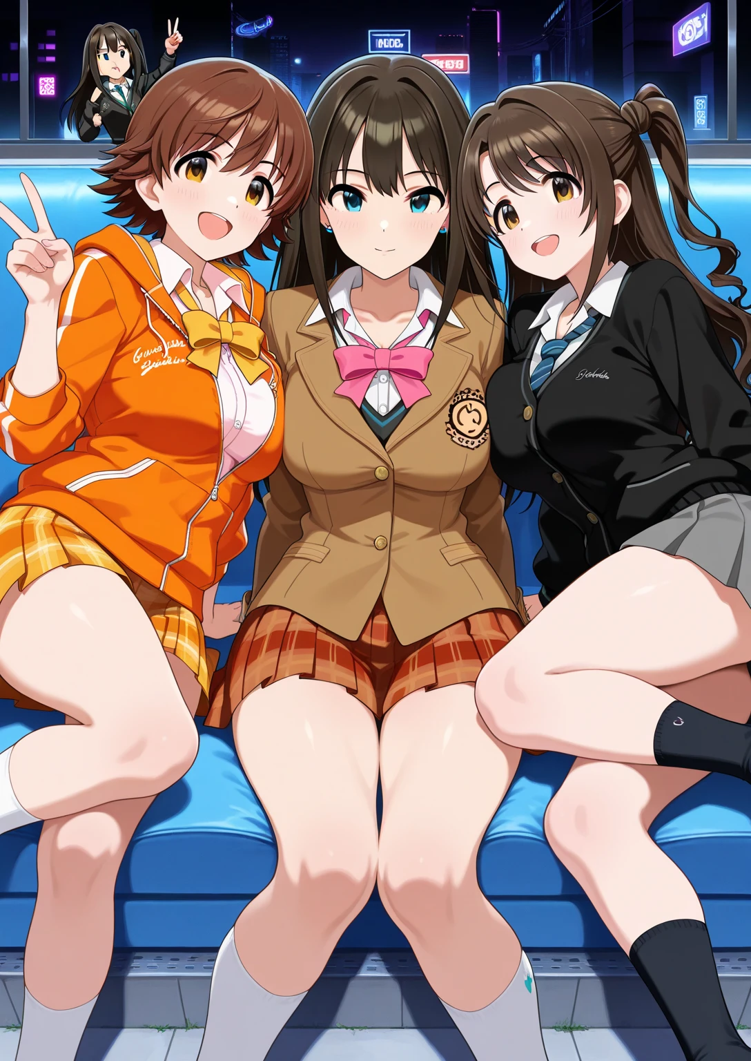 (Cute eyes), (Sparkling eyes), Highest quality,wonderful,finely,Highly detailed CG Unity 8k wallpaper, (Stand in line:1.2), (Three Girls, Cute eyes, Black Hair, blue eyes, (Dark Skin:1,2), Dressed), (Magical Pink Girl Costume,Frilled mini skirt:1.1), (Skinny body:1.3), (Huge breasts:1.3), (Cleavage cutout) ,(Crop Top Belly Button), (Open your mouth:1.1), (Long Tongue:1.1), (Drooling from the mouth:1.1), (Black knee socks:1.1),(Thighs:1.2),(Waistline:1.2)