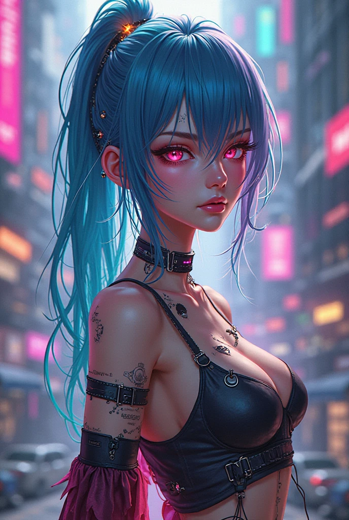a close up of a woman with a tattoo on her arm, goth girl aesthetic, goth aesthetic, 1 7 - year - old anime goth girl, jet black haired cyberpunk girl, dark purple hair and cybernetics, female cyberpunk anime girl, artwork in the style of guweiz, gothic - cyberpunk, gothic aesthetic, cyberpunk anime girl, aesthetic cyberpunk