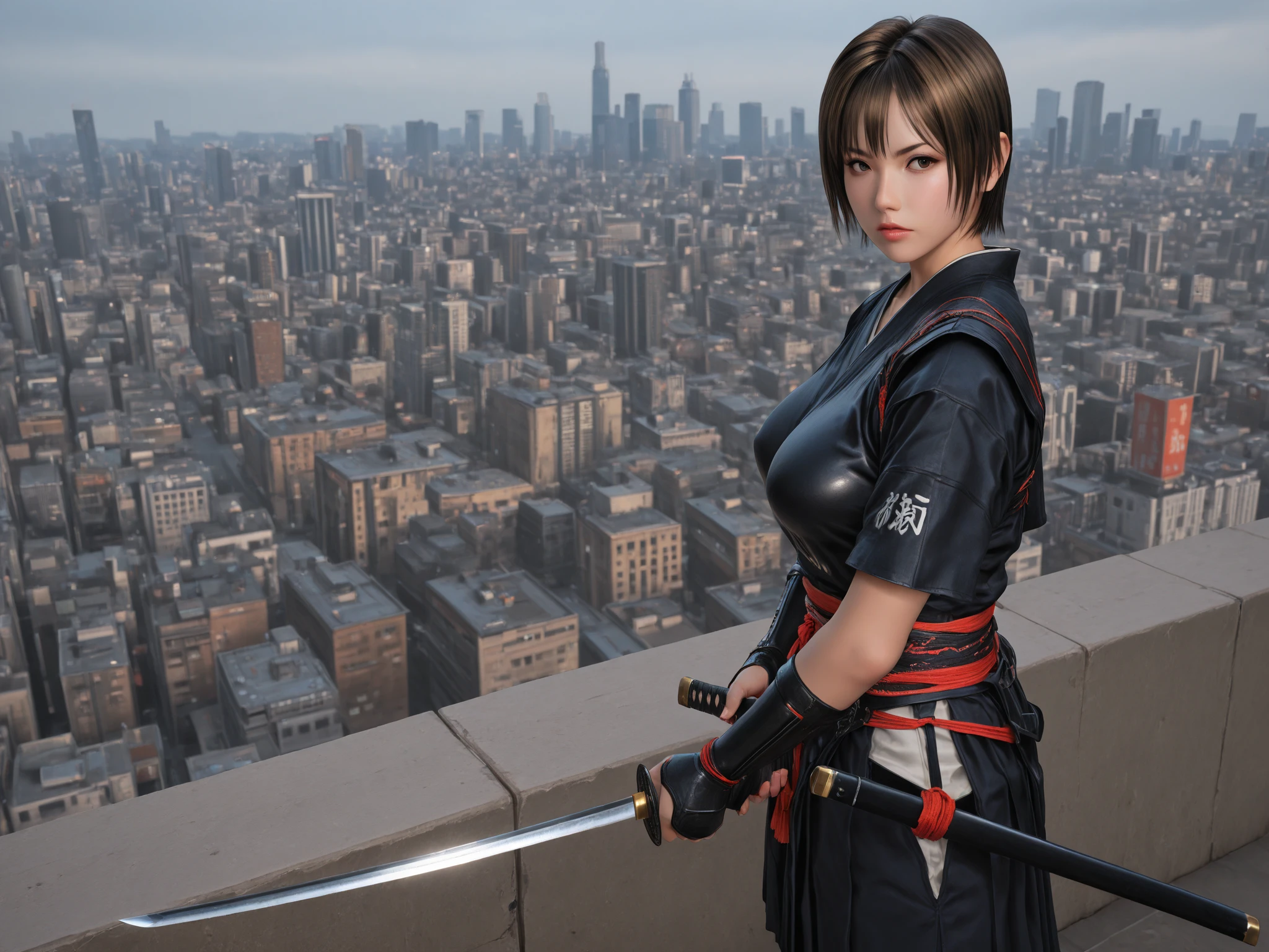 One girl, Big Breasts、Big Cowboy Shot, Beautiful NobaraJK, School_uniform, bangs, Jacket,, Volumetric lighting, Highest quality, masterpiece, Intricate details, Tone Mapping, Sharp focus, Super detailed, Trending on Art Station, Realistic, Japanese