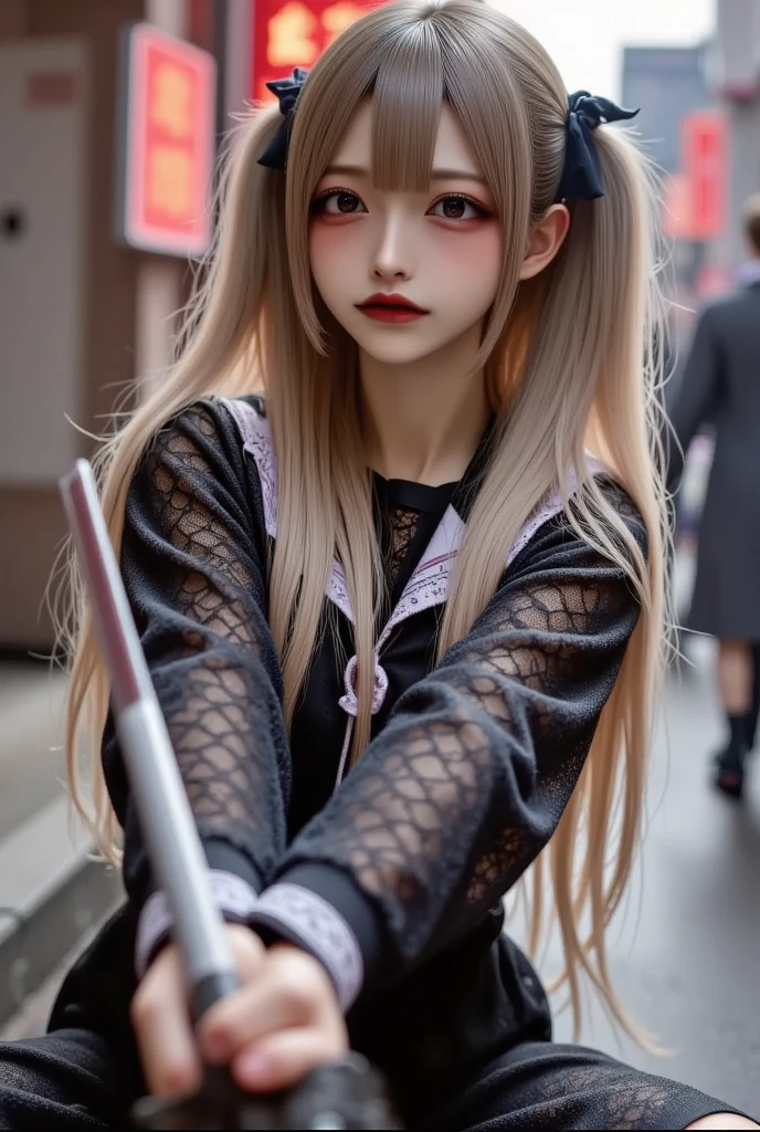 beste-Qualit、​masterpiece、8K、A detailed、dual、Well-formed face、Old house in Japan、Ghost of a woman with a white face full of blood、Ghost of a girl in a white kimono with blood on it、Sad face、shrines、Evil Spirit、Blood splattering
