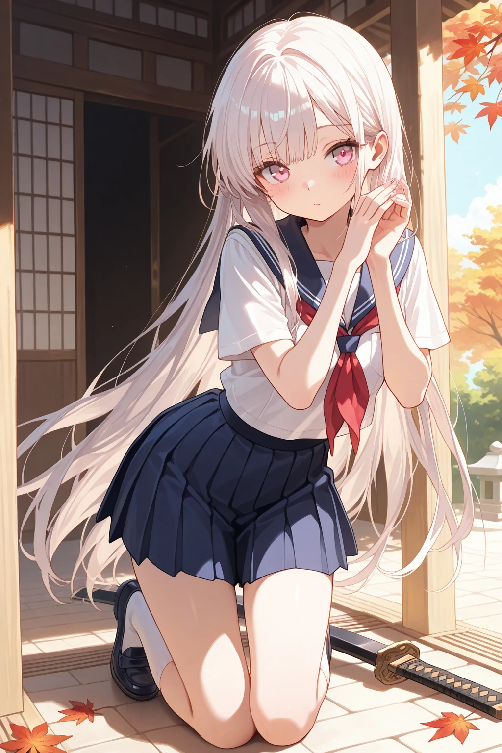 Solo Girl,、Lori、Girl ,From the side,Long Hair, Silver Hair, Bright Blue Eyes, Mid-chest,Red bow tie, Dark blue pleated skirt, Long sleeve shirt, Dark Blue Vest, Outdoor, Flowing Wind, 最high quality, High resolution, Very detailed, Detailed Background, Perfect lighting、masterpiece、Best image quality、最high quality、girl , (cryin)、((Scared)) , masterpiece, Anime art style, Cute Characters, Most detailed, high quality、(((cry)))、(missionary, 1boy, penis, lying, vaginale, ass pov, spread legs, Sex, nsfw)、nose blush、steam、Shiny Hair、Very fine and beautiful bright eyes、Very detailed, clear and beautiful face, Awards, Anatomically correct、、((Scared))