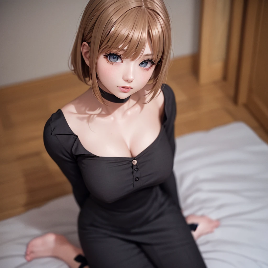 photorealistic, realistic photo, 8k, ((highest quality)), ((masterpiece)), (extremely detailed), kukolnydom, doll, (mature woman, 20yo, 20 years old:1.6), solo, eye level shot, sitting on sofa, reclining on sofa, arms by sides, green eyes, (looking down, blank eyes, empty eyes, detailed eyes:1.3), light smile, dress, museum