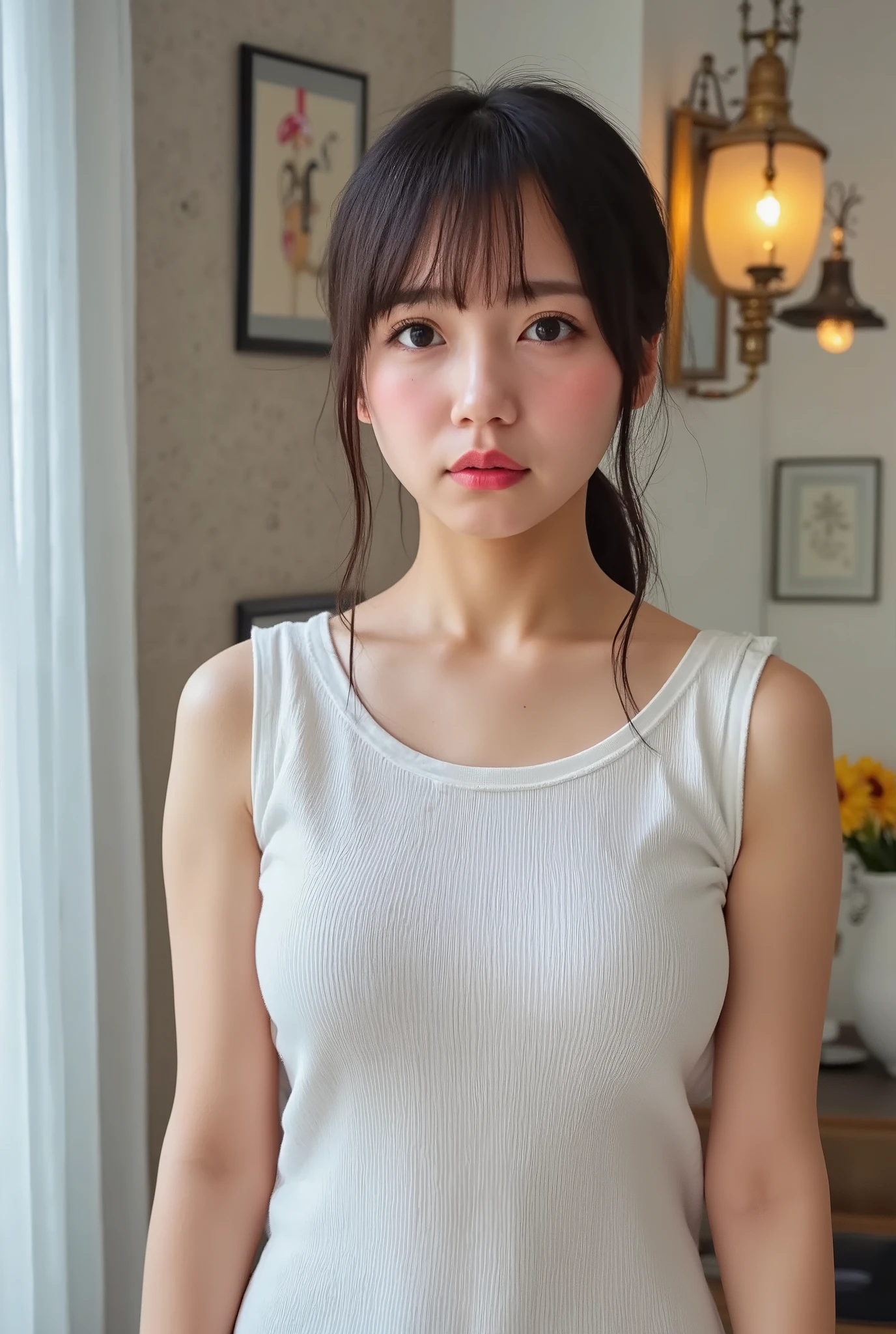 (( premium quality, 8k )), ((masterpiece)), ( details), Japanese girl, first-person view ,1 woman, Petite Woman , sexy,( in the bedroom),((( Very Big Breasts , Naked, beautiful breasts, short bob hair , black hair))), dark haired , (( Without any accessories, dark haired, no makeup, narrow eyes))