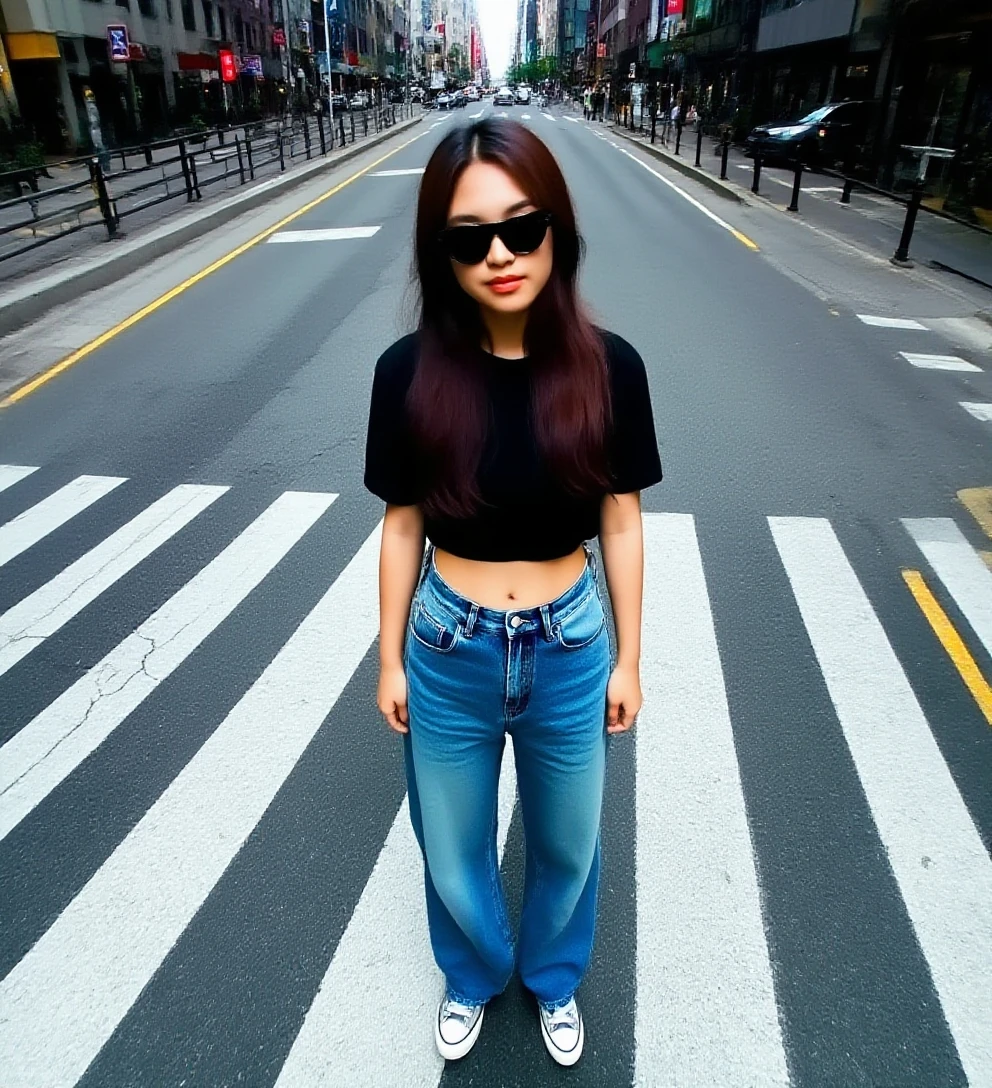 (full body:1.5)(portra 400:1.3)(instant film:1.3)( standing 1 woman in a retro vintage fashion:1.2)1 woman, Korean idols, japanese beauty, high quality, (detailed face:1.5) best quality, 8k,afterdark, twilight.